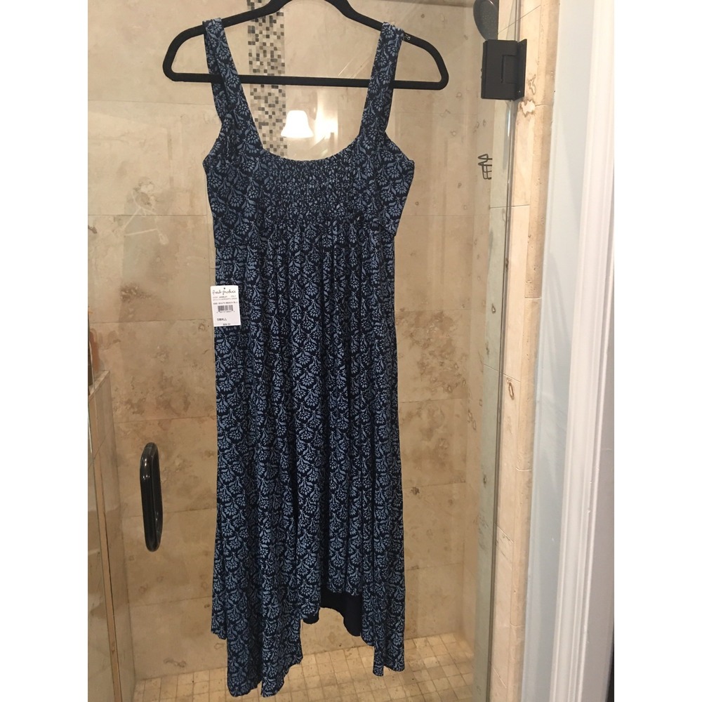 Fresh Produce Sayulita Impromptu Dalia Dress Blue Ikat Cotton Asymmetric S NWT
